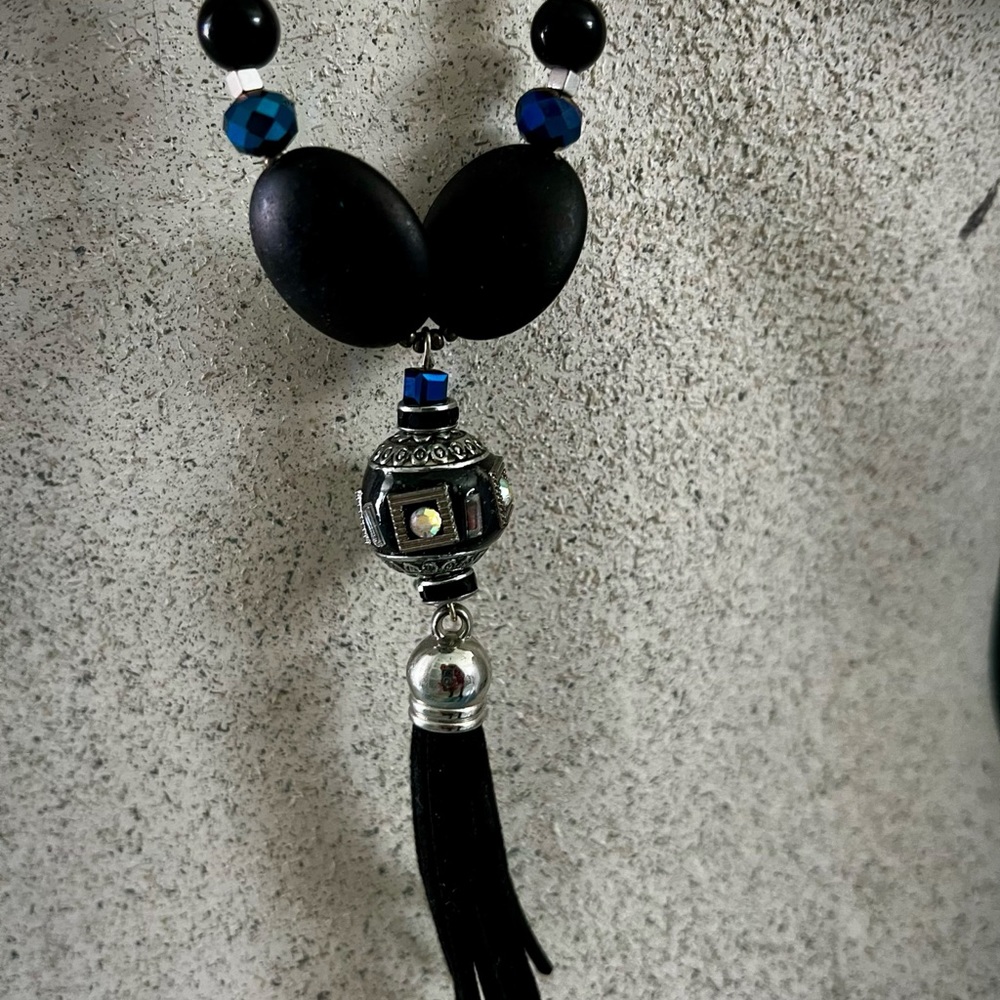 BOHO NECKLACE- Blue/Black/ONE OF KIND. HANDMADE